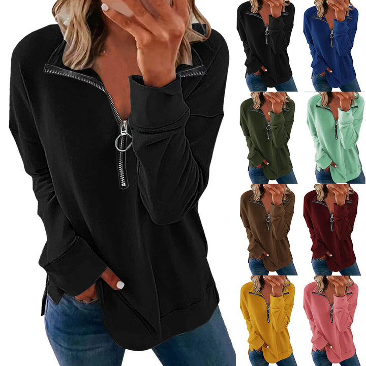 Damen legerer Sweatshirt mit Halbreißverschluss Drune