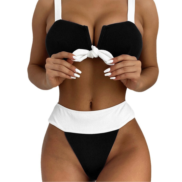 Damen hochgeschnittener Bikini mit knotendem Oberteil Drune