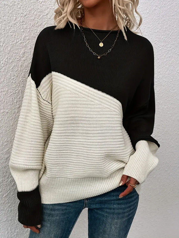 Damen Grobstrickpullover mit modernem Farbblock-Design und lockerer Passform Drune
