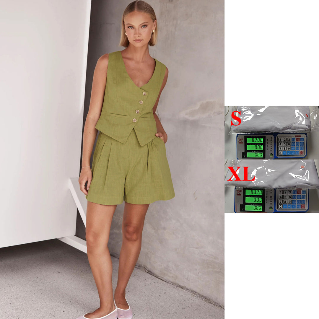 Damen Lässiger Zweiteiler mit Kurzarm-Bluse und Shorts Drune