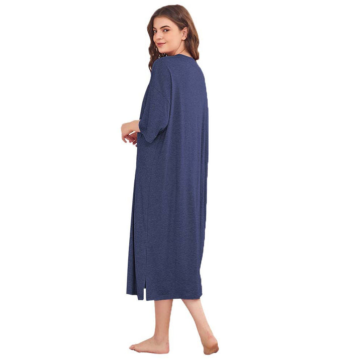 Damen lässiges Nachtkleid mit seitlichen Schlitzen und praktischer Brusttasche Drune