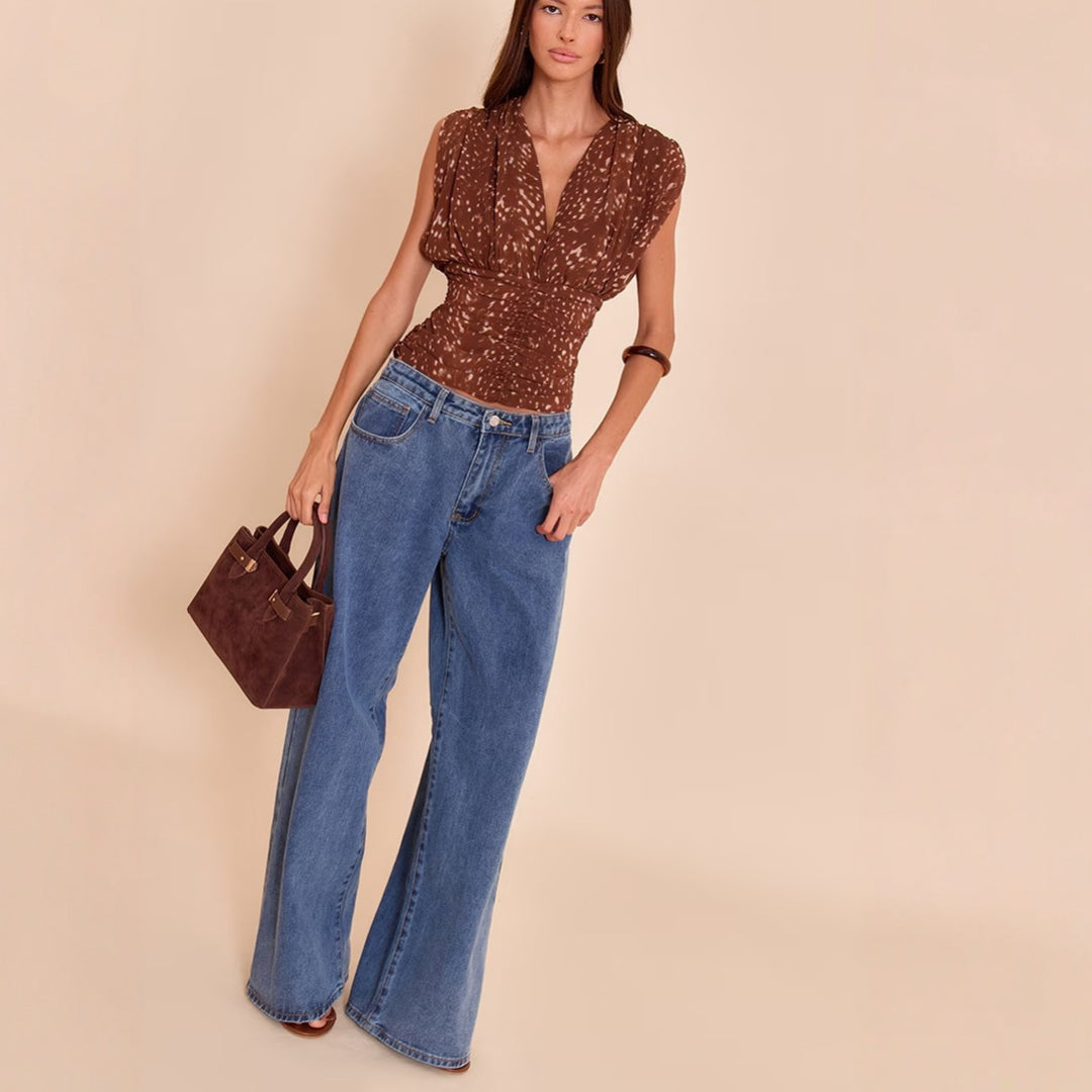 Damen Schicke Bluse mit Raffung Drune
