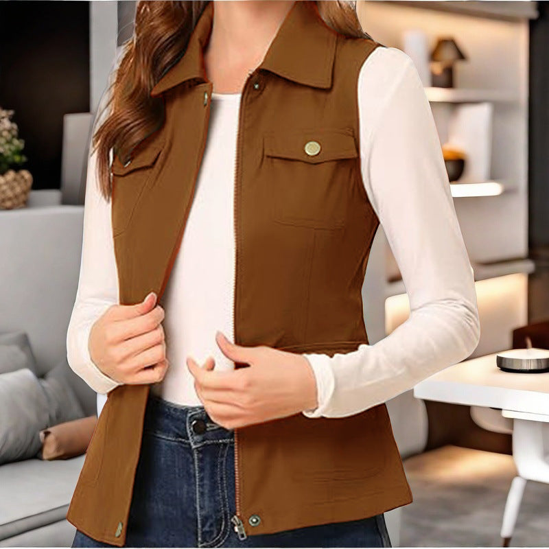 Damen stylische Weste mit praktischen Taschen Drune