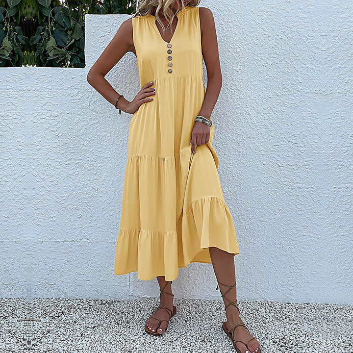 Damen luftiges Maxikleid mit Knopfdetails und Rüschensaum Drune