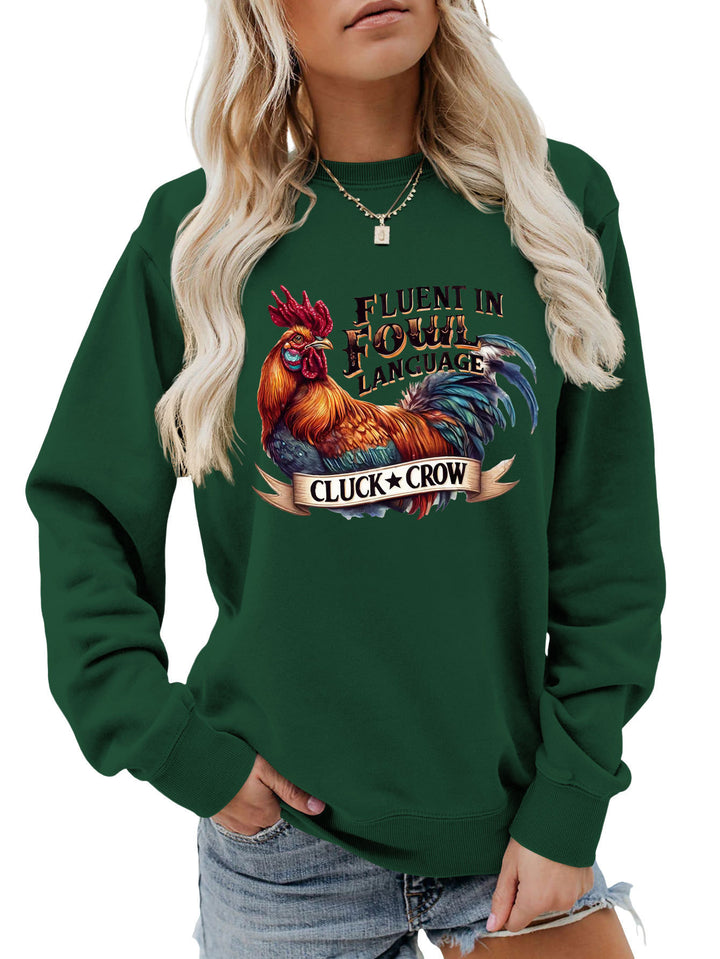 Damen Sweatshirt mit humorvollem Hühnermotiv und bequemer Passform Drune