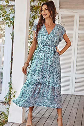 Damen Maxikleid mit tiefem V-Ausschnitt und schwingendem Rock Drune