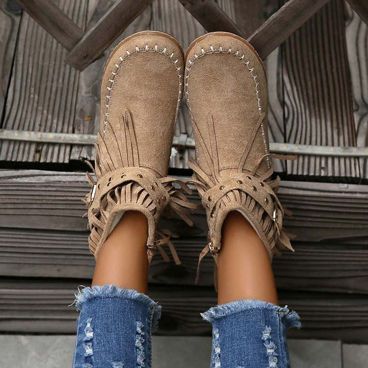 Drune | Boho Stiefelette Mit Fransen Und Schnallen Für Damen
