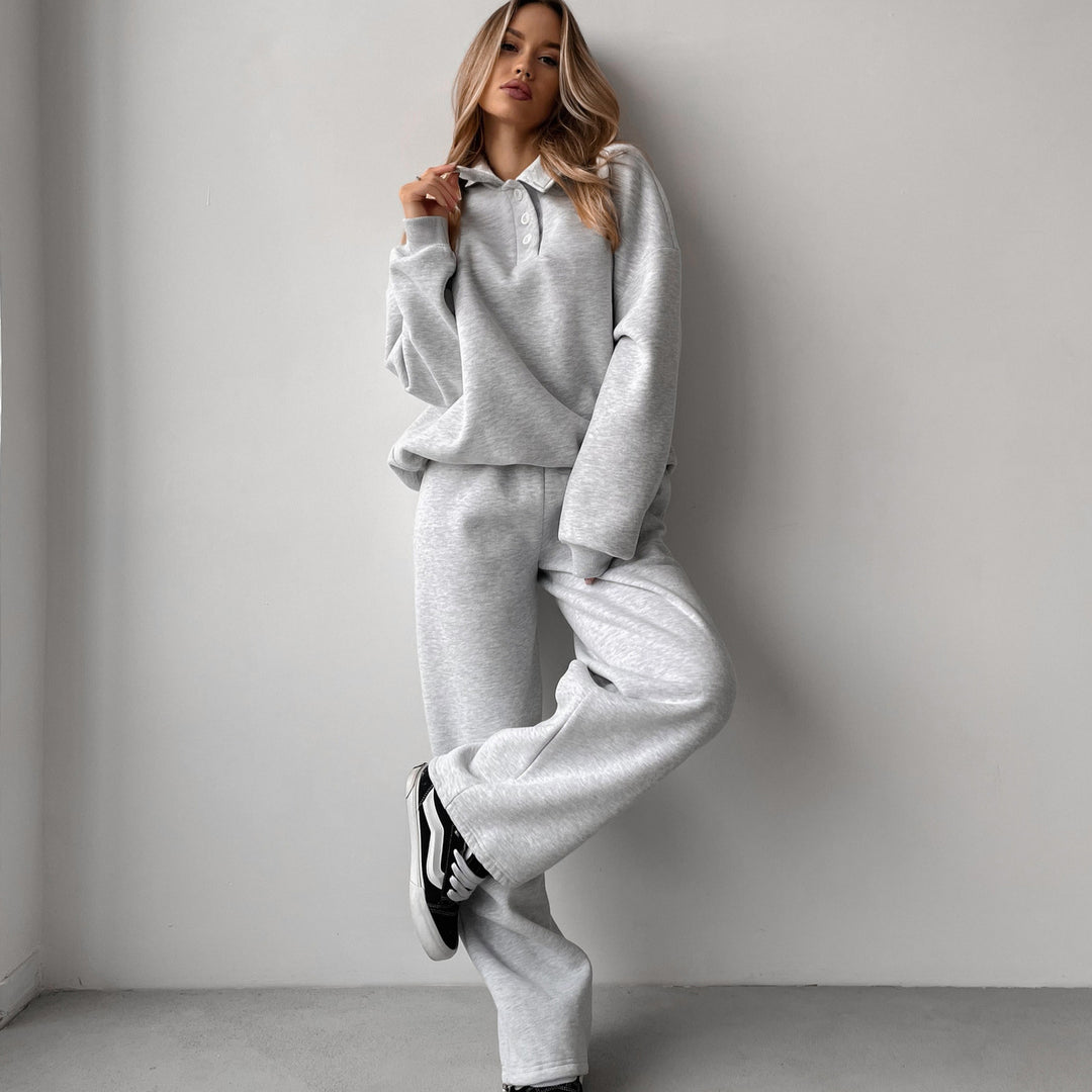 Damen lässiger und modischer Oversized Jogginganzug mit Knopfleiste Drune