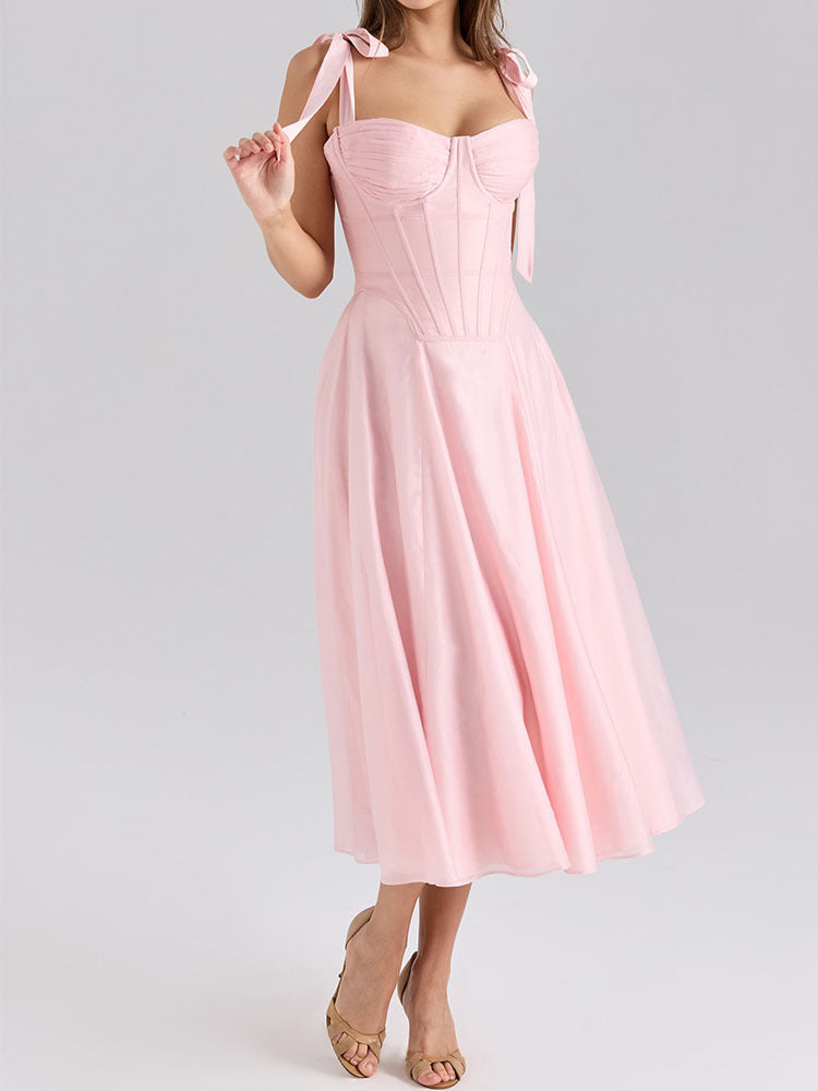 Damen Elegantes Midikleid mit schulterfreien Trägern Drune