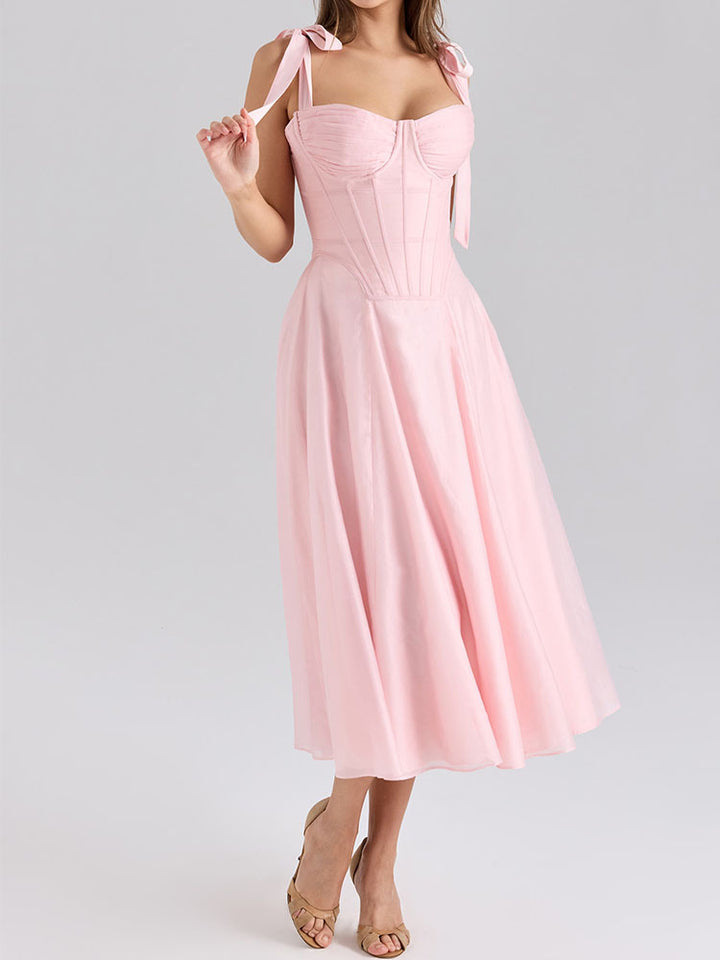 Damen Elegantes Midikleid mit schulterfreien Trägern Drune