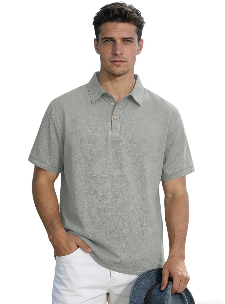Herren nan legeres Kurzarm-Polo mit Hemdkragen, Kurzknopfleiste und strukturierter Baumwollmischung Drune