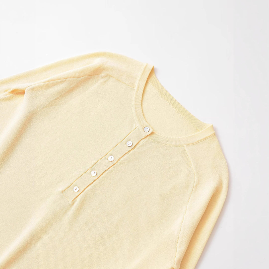 Damen lässiger Langarm-Henley-Pullover Drune