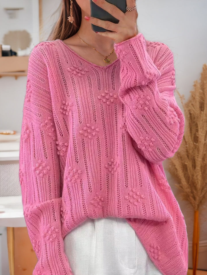 Damen Strickpullover mit detailliertem Muster und V-Ausschnitt Drune