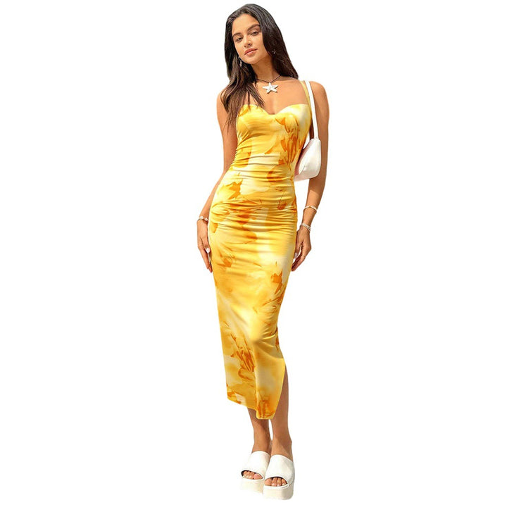 Damen Midikleid mit raffinierten Rüschen und elegantem Wasserfallausschnitt Drune