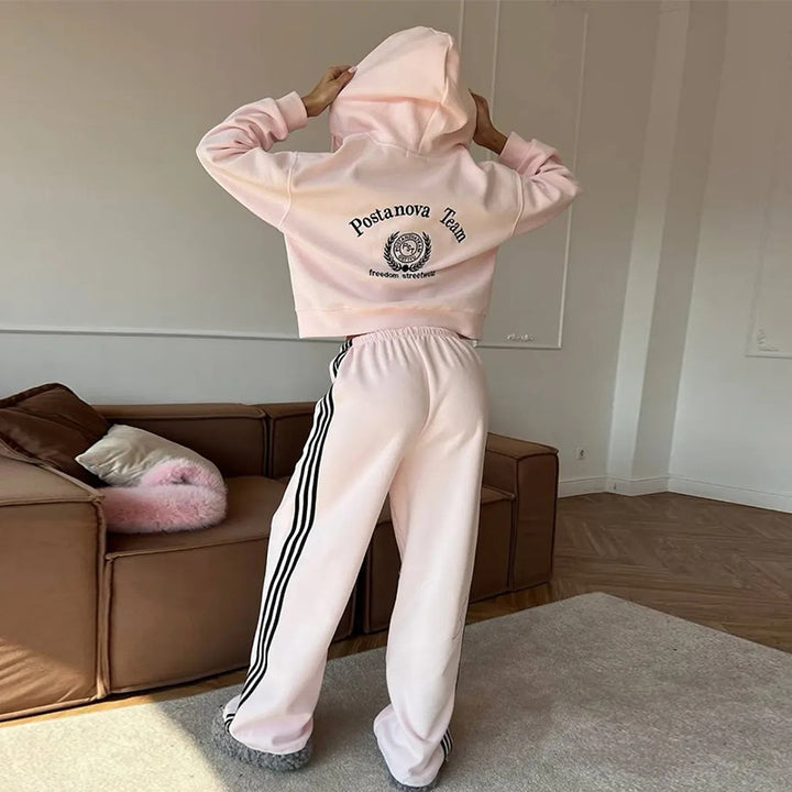 Damen lässiger Cropped Hoodie mit weitem Jogger Drune