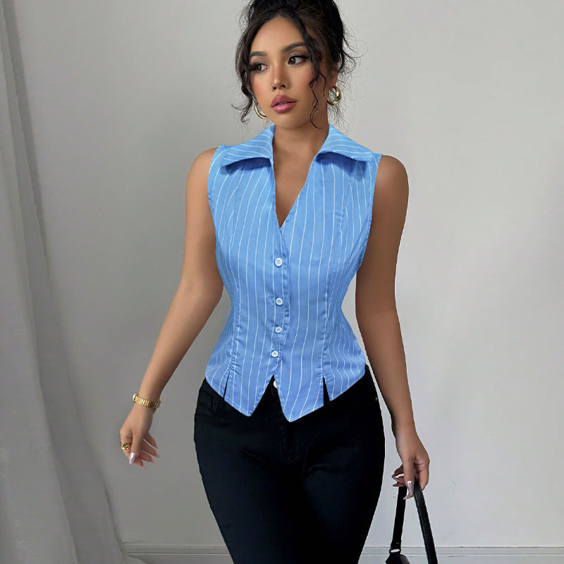 Damen elegante ärmellose Bluse mit Streifen Drune