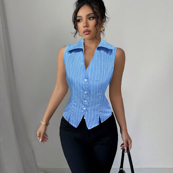 Damen elegante ärmellose Bluse mit Streifen Drune