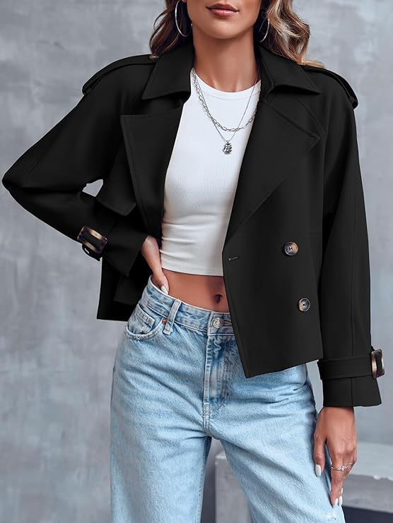 Damen Kurze Trenchjacke mit doppelter Knopfleiste und schickem Schnitt Drune