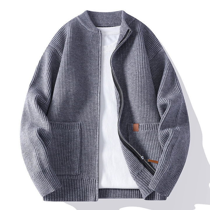Herren nan gerippte Strickjacke mit durchgehendem Reißverschluss und aufgesetzten Taschen Drune