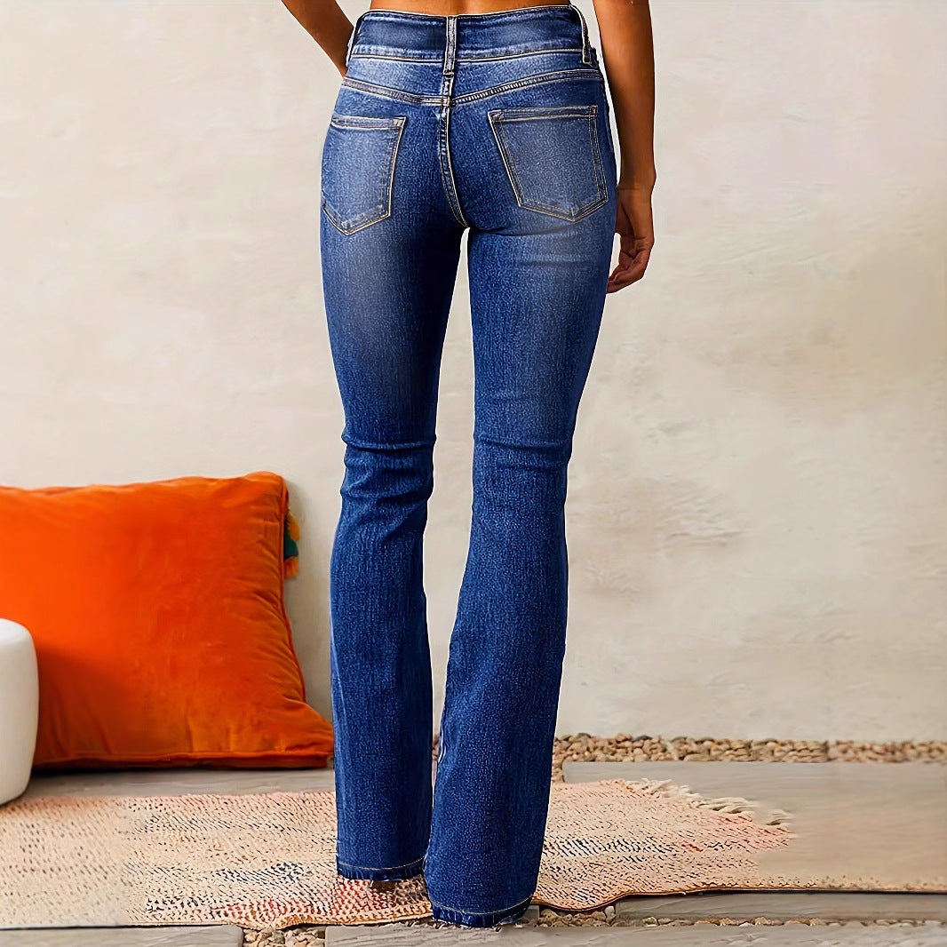Damen hohe Taillen Bootcut Jeans Drune