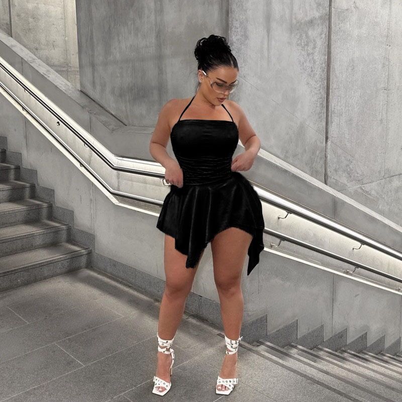 Damen Trendiges Mini-Kleid mit asymmetrischem Saum und Raffungen Drune