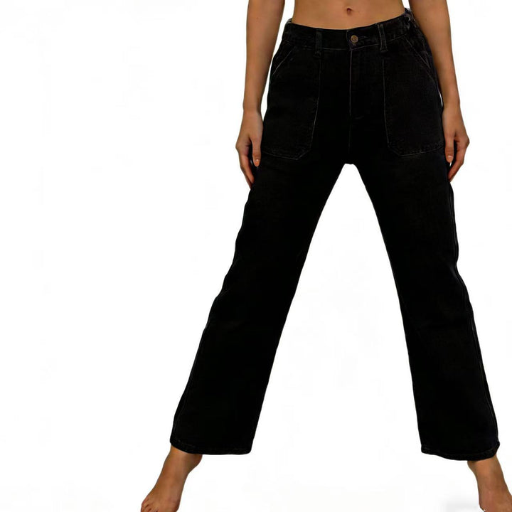 Damen nan hochgeschnittene Relaxed-Jeans mit geradem Bein und aufgesetzten Fronttaschen Drune