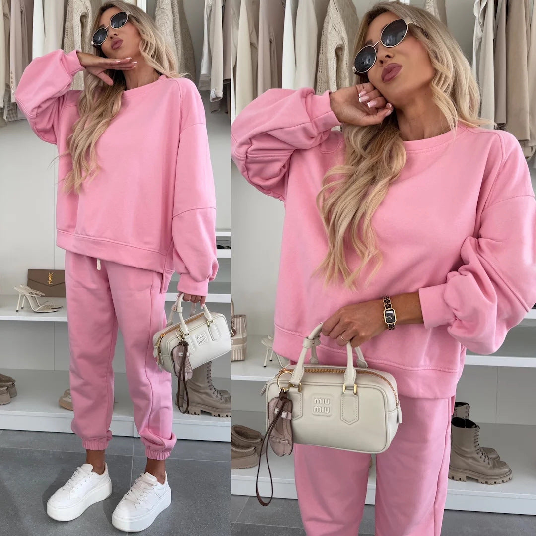 Damen Bequemes Freizeitset mit lässigem Sweatshirt und elastischen Jogginghosen Drune