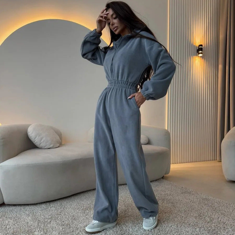 Damen Sportlicher Jumpsuit mit High-Waist Bund und verdecktem Reißverschluss Drune