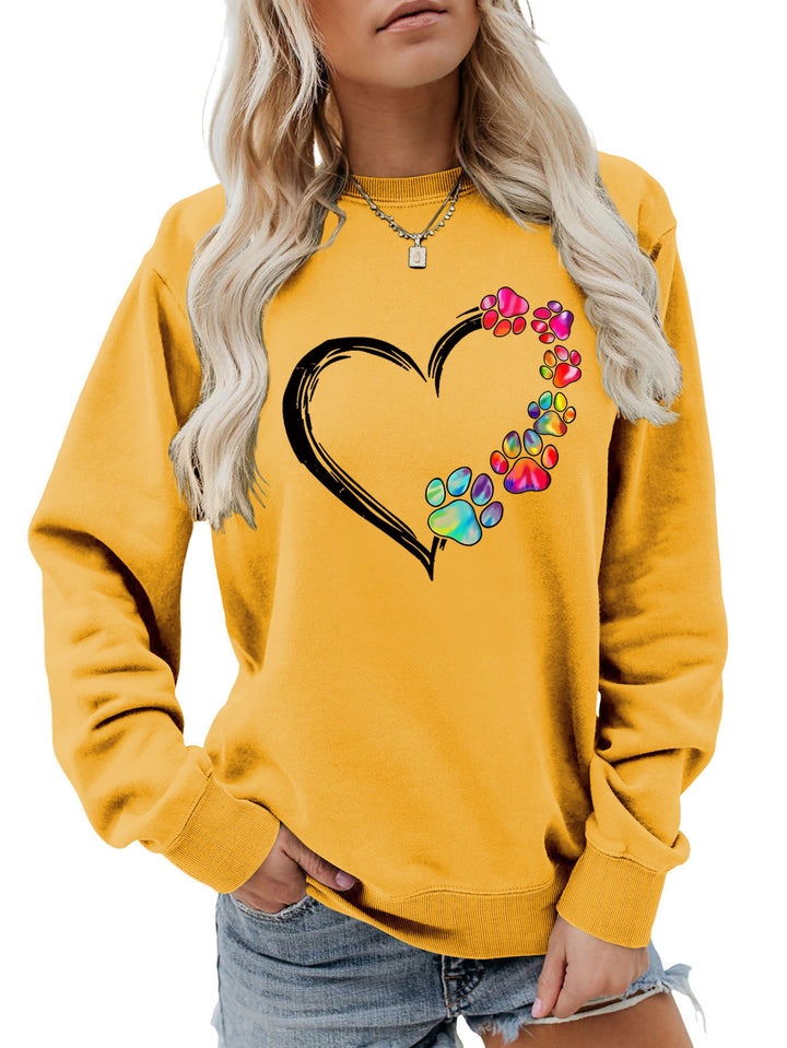 Damen Sweatshirt mit kreativem Pfotenherz-Design Drune