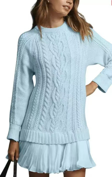 Damen nan Kabelstrick-Pullover mit Tunika-Schnitt, Zopfmuster und Rippbündchen Drune