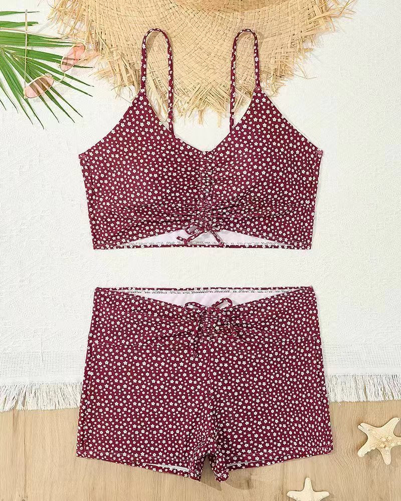 Damen Bikini mit floralem Rüschendesign und verstellbaren Trägern Drune