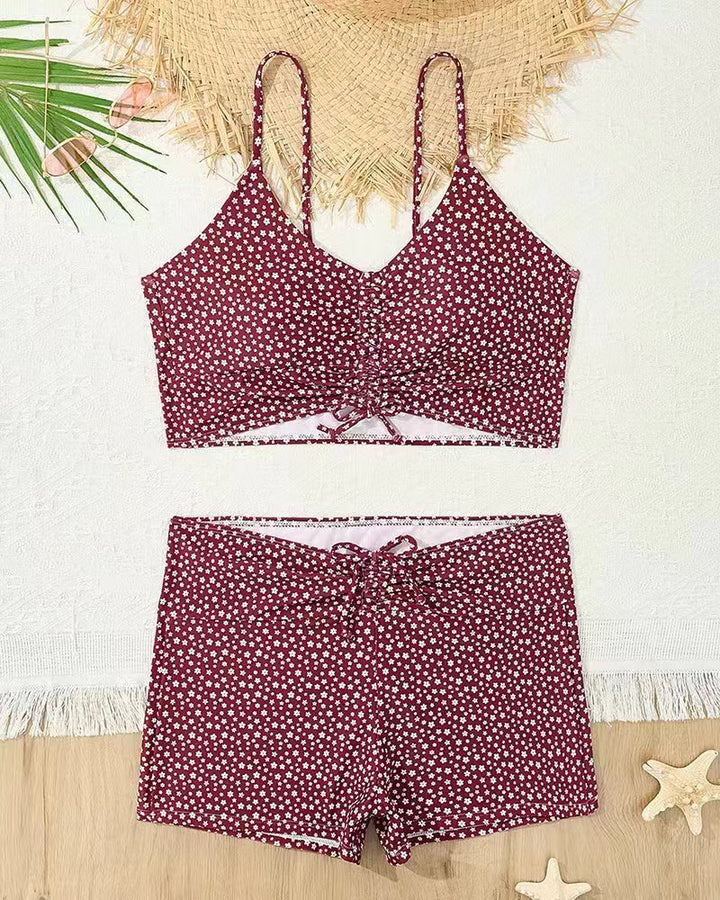 Damen Bikini mit floralem Rüschendesign und verstellbaren Trägern Drune