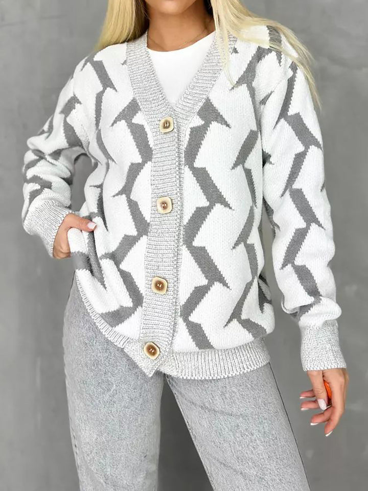 Damen lässige Strickjacke mit modernem Blitzenmuster Drune