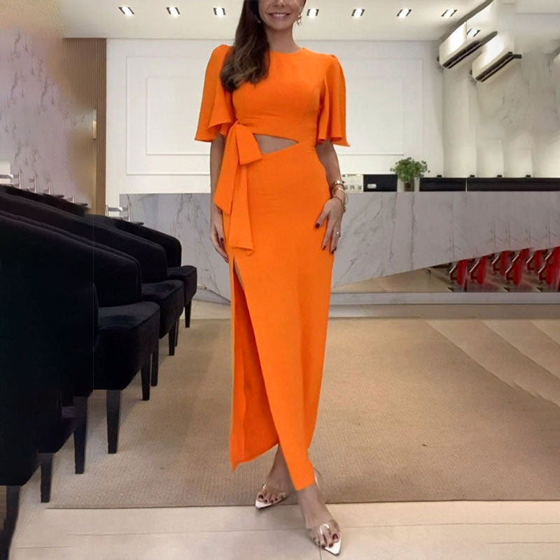 Damen Maxikleid mit elegantem Schlitz und fließendem Oberteil Drune