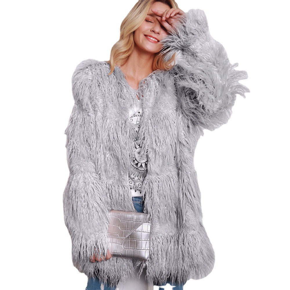 Damen Kuschelige Langhaarjacke mit strukturiertem Design Drune