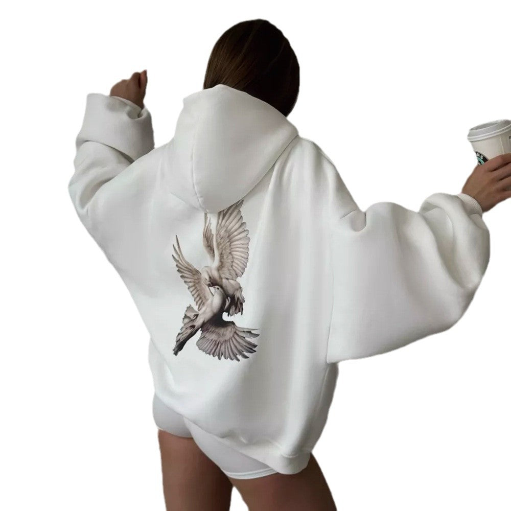 Damen Kapuzenpullover mit kreativem Vogelmotiv und lässigem Schnitt Drune