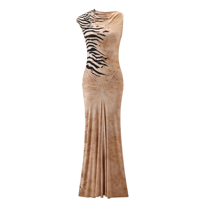 Damen Elegantes Maxikleid mit asymmetrischem Schnitt und Tiermotiv Drune