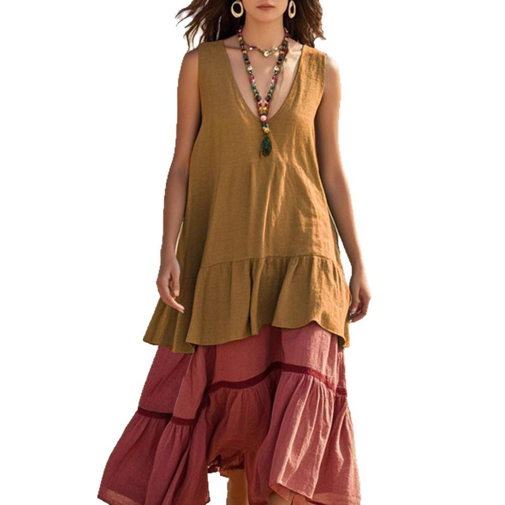 Damen lässiges Maxikleid mit voluminösem Saum Drune