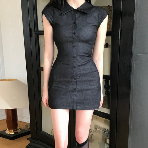 Damen Figurbetontes Hemdkleid mit kurzen Ärmeln und klassischem Kragen Drune