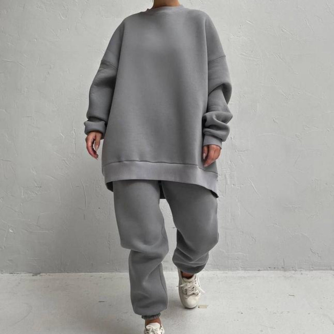 Damen lässiges Fleece-Loungewear-Set mit weitem Schnitt Drune