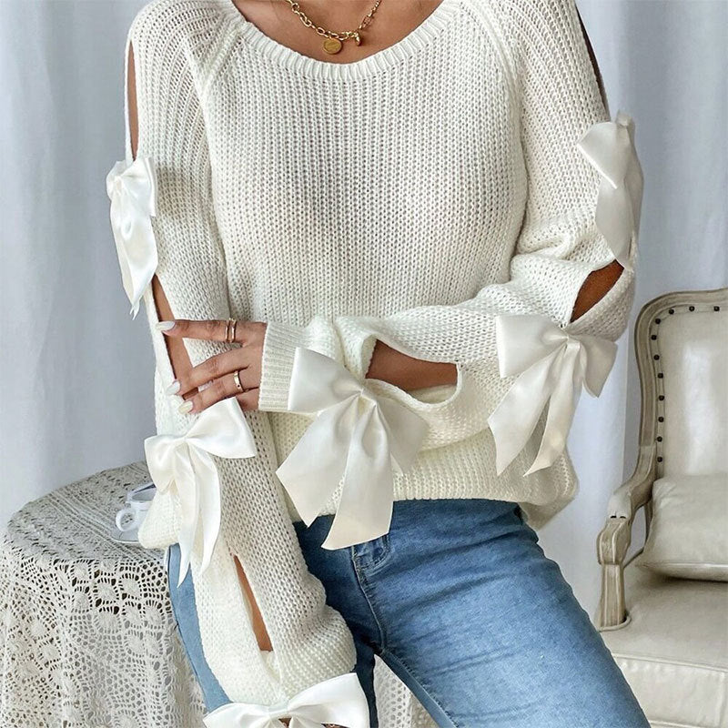 Damen Strickpullover mit dekorativen Schleifendetails und offener Armgestaltung Drune