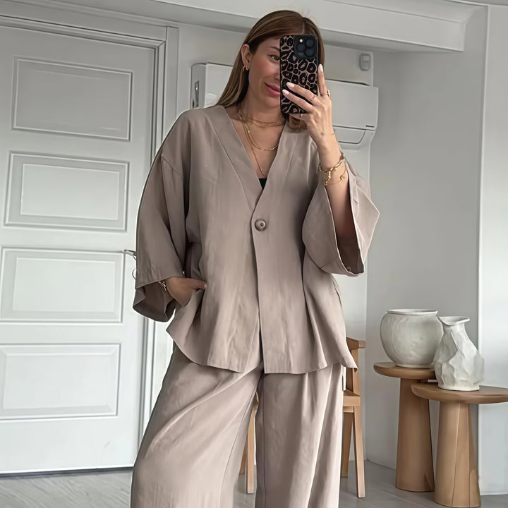 Damen Elegante Kimono-Jacke mit weiten Ärmeln und lockerer Passform Drune