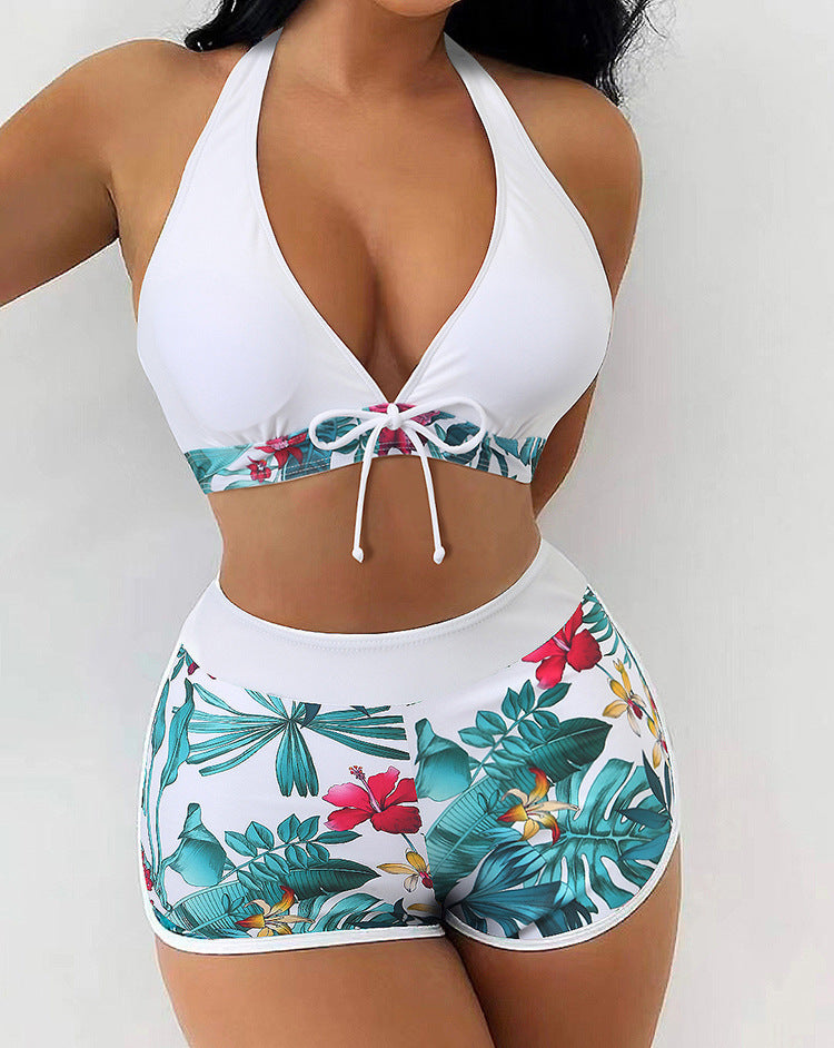 Damen Bikini-Set mit sportlichem High-Waist-Schnitt und verspieltem Blumenmuster Drune