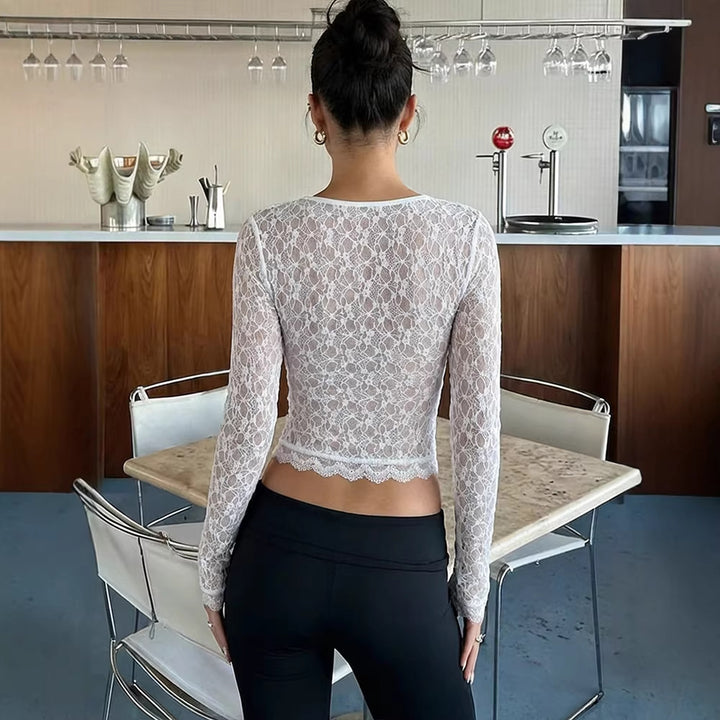 Damen Spitzentop mit langen Ärmeln und elegantem Schnitt Drune