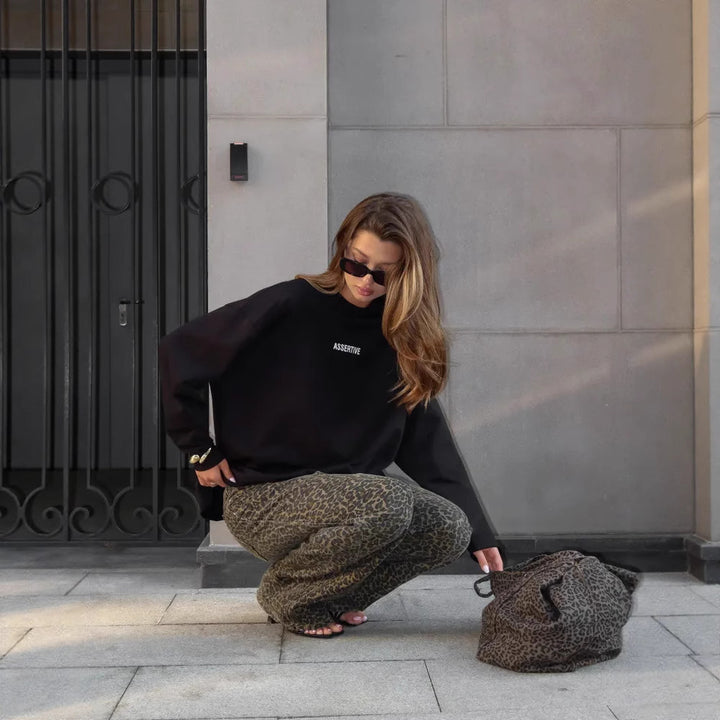 Damen lässiges Oversize-Sweatshirt mit stylischem Druck Drune