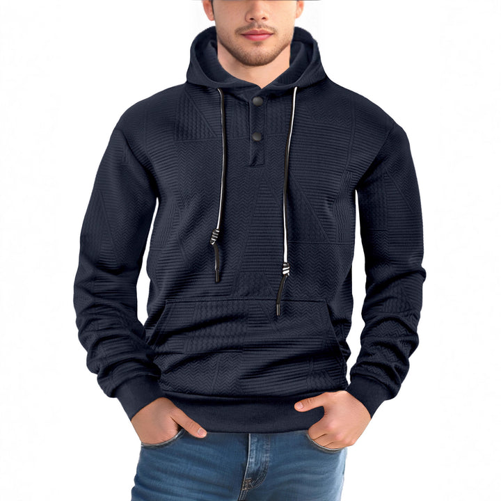 Herren modischer Kapuzenpullover mit strukturiertem Gewebe und Knopfleiste Drune