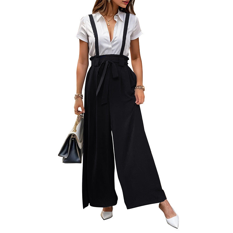 Femme Eleganter Breite-Bein Träger Overall Drune