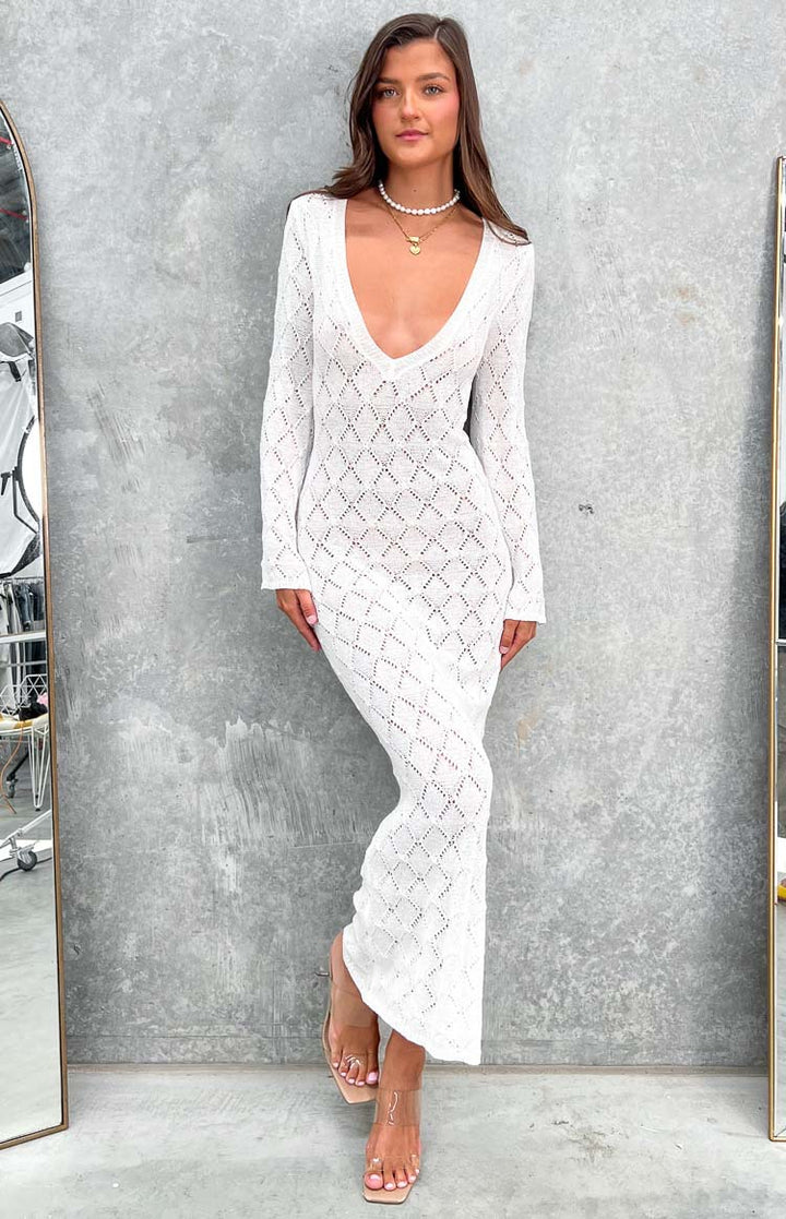 Damen Langarm Spitze Kleid Drune