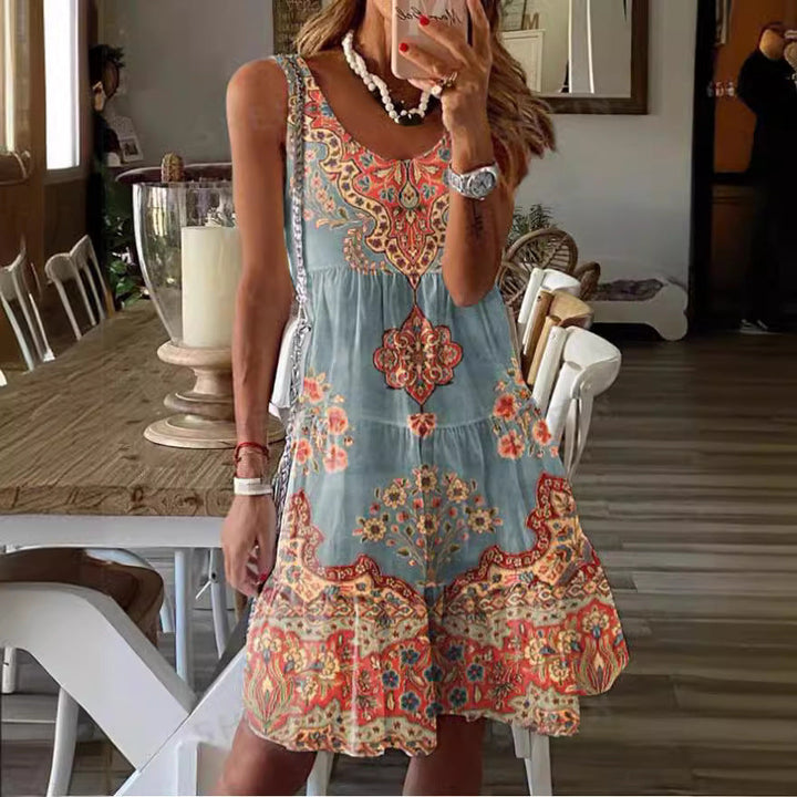 Damen Sommerkleid mit floralem Druck und fließendem Schnitt Drune