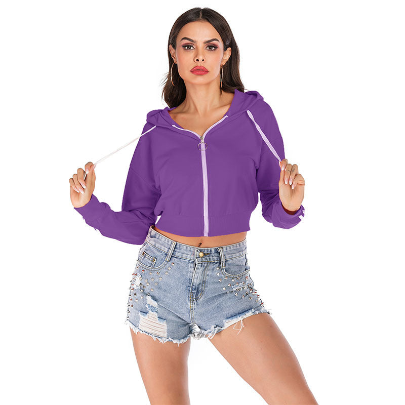 Damen cropped Kapuzenpullover mit seitlichen Streifen und hochwertigem Stoff Drune